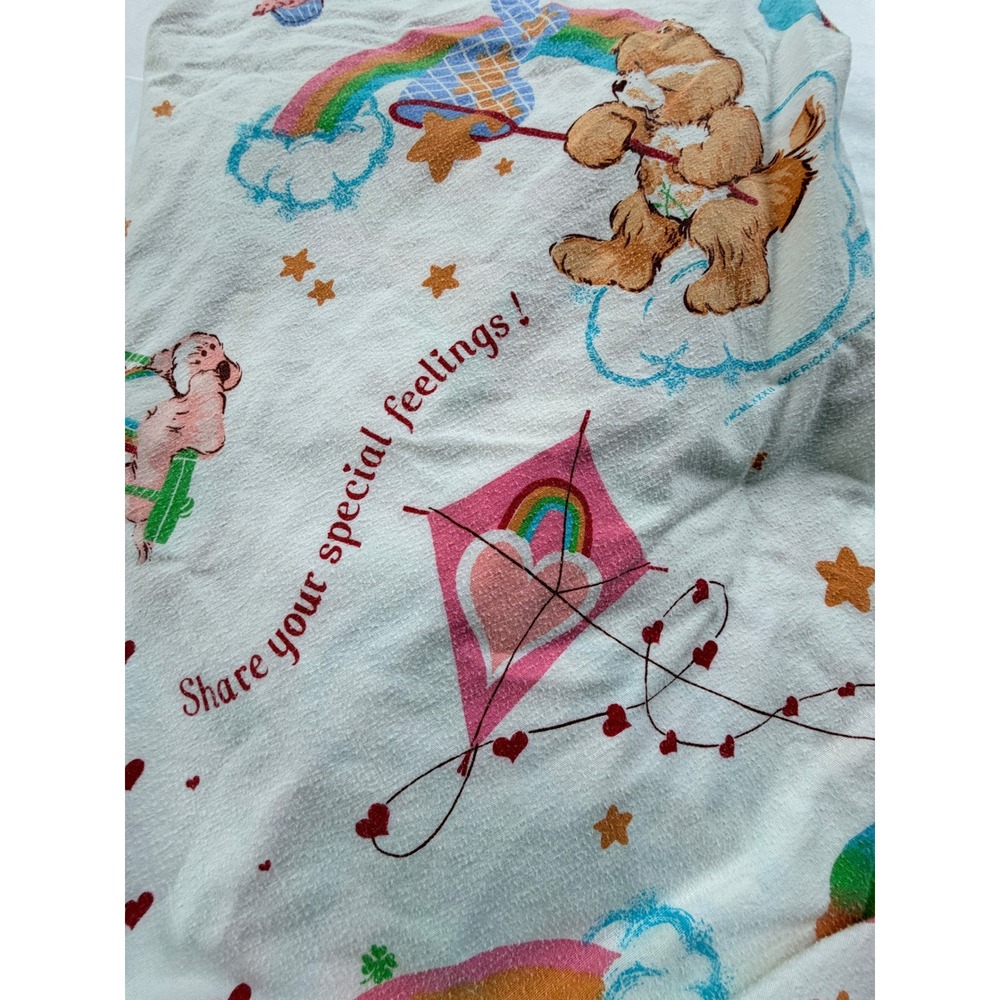 Vintage Care Bears Flannel Fitted Sheet 1980s Retro Bedding Fabric
